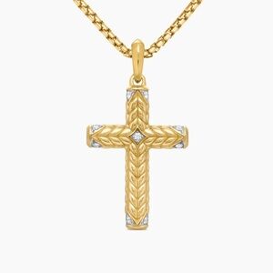 David Yurman Gold and Silver Leaf Cross Necklace